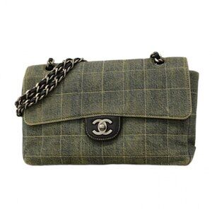 Chanel Shoulder Bag Choco Bar Denim Blue Silver